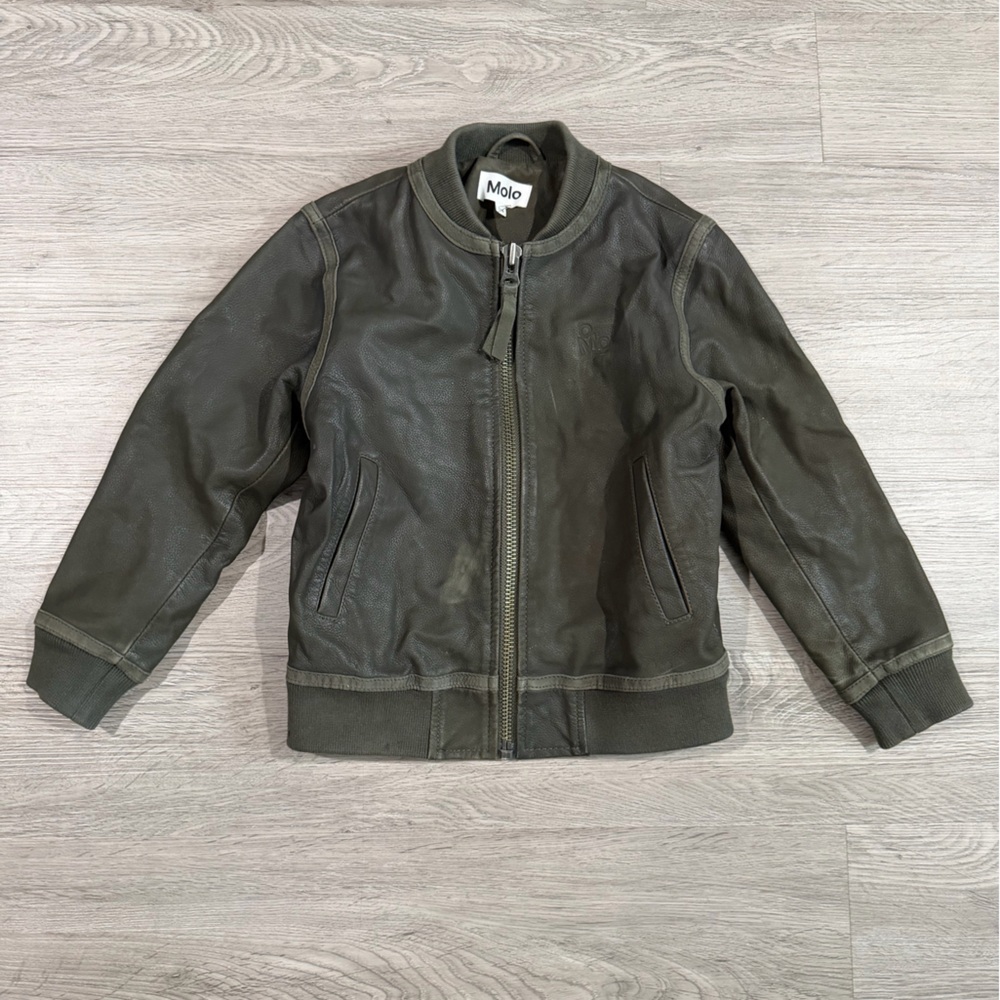 Molo Boys Hoya Green Army lamb leather bomber jacket